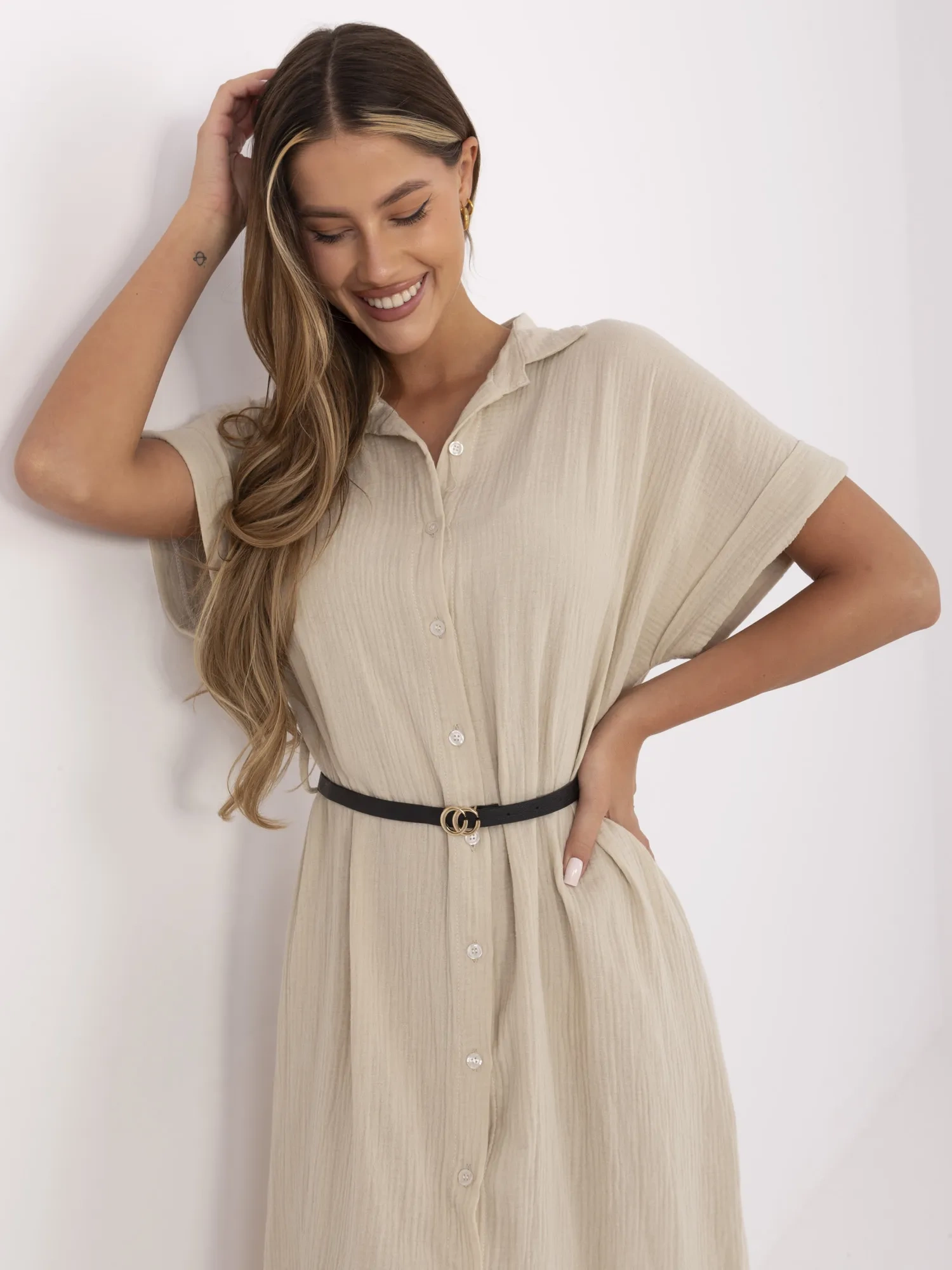 Бежова Рокля ITALY MODA - Лятна Елегантност - Image 2