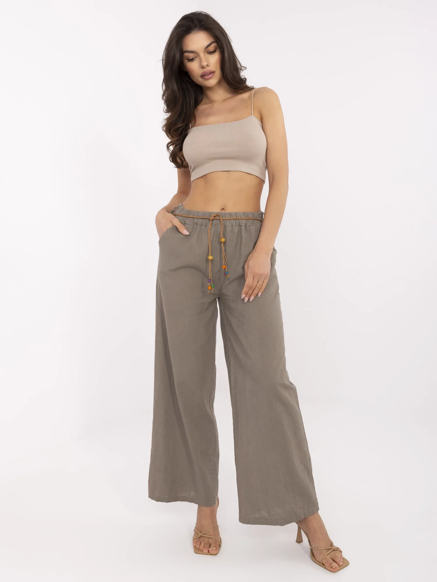 Тъмно бежови ленени панталони ITALY MODA - Image 2