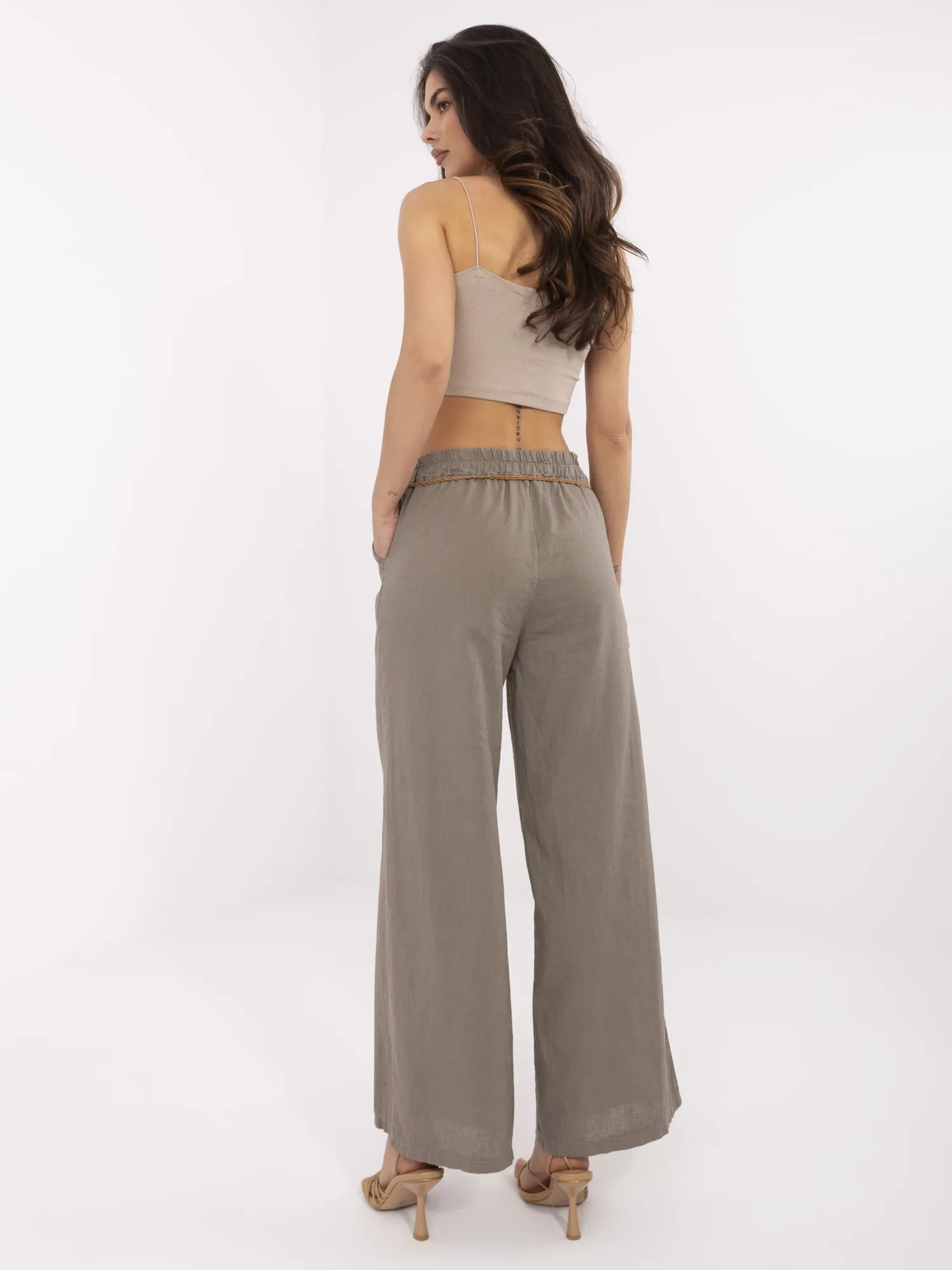 Тъмно бежови ленени панталони ITALY MODA - Image 3