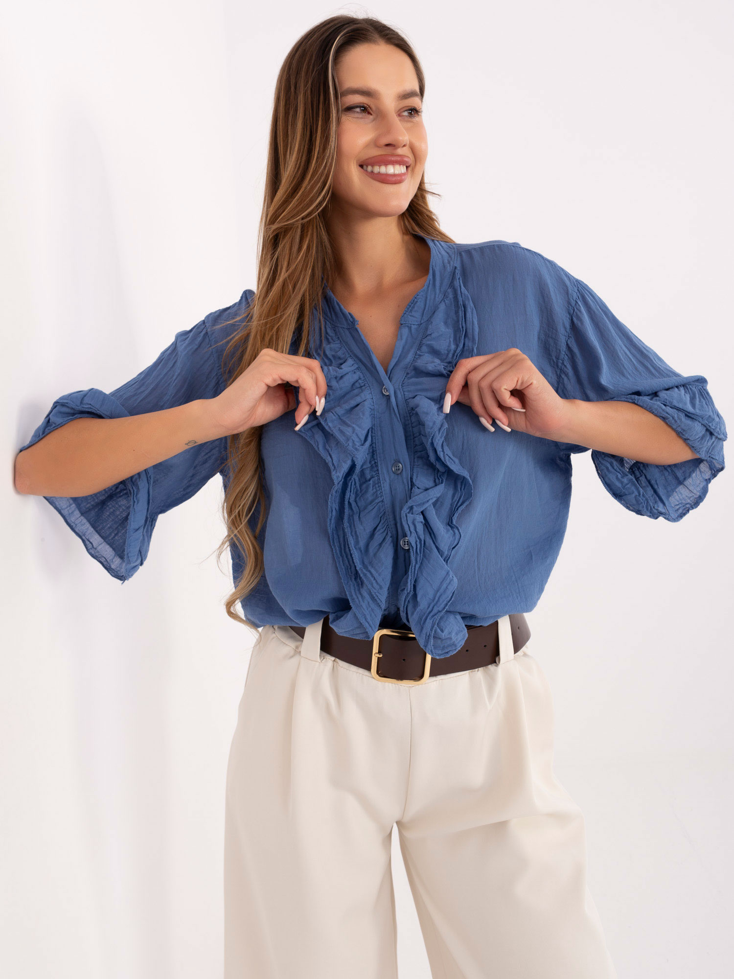 Тъмносиня риза ITALY MODA - 100% памук - Image 4