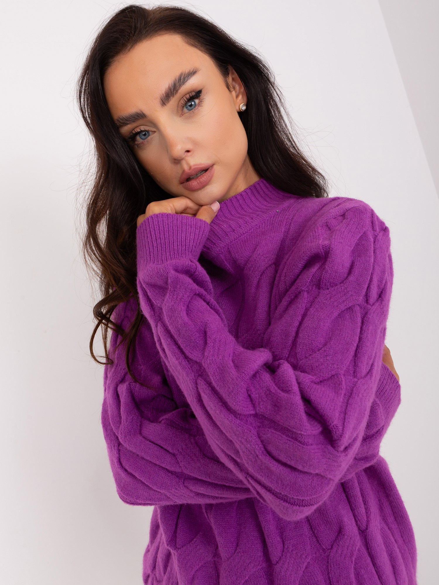 Лилав Пуловер с Плетка Wool Fashion Italia - Image 2