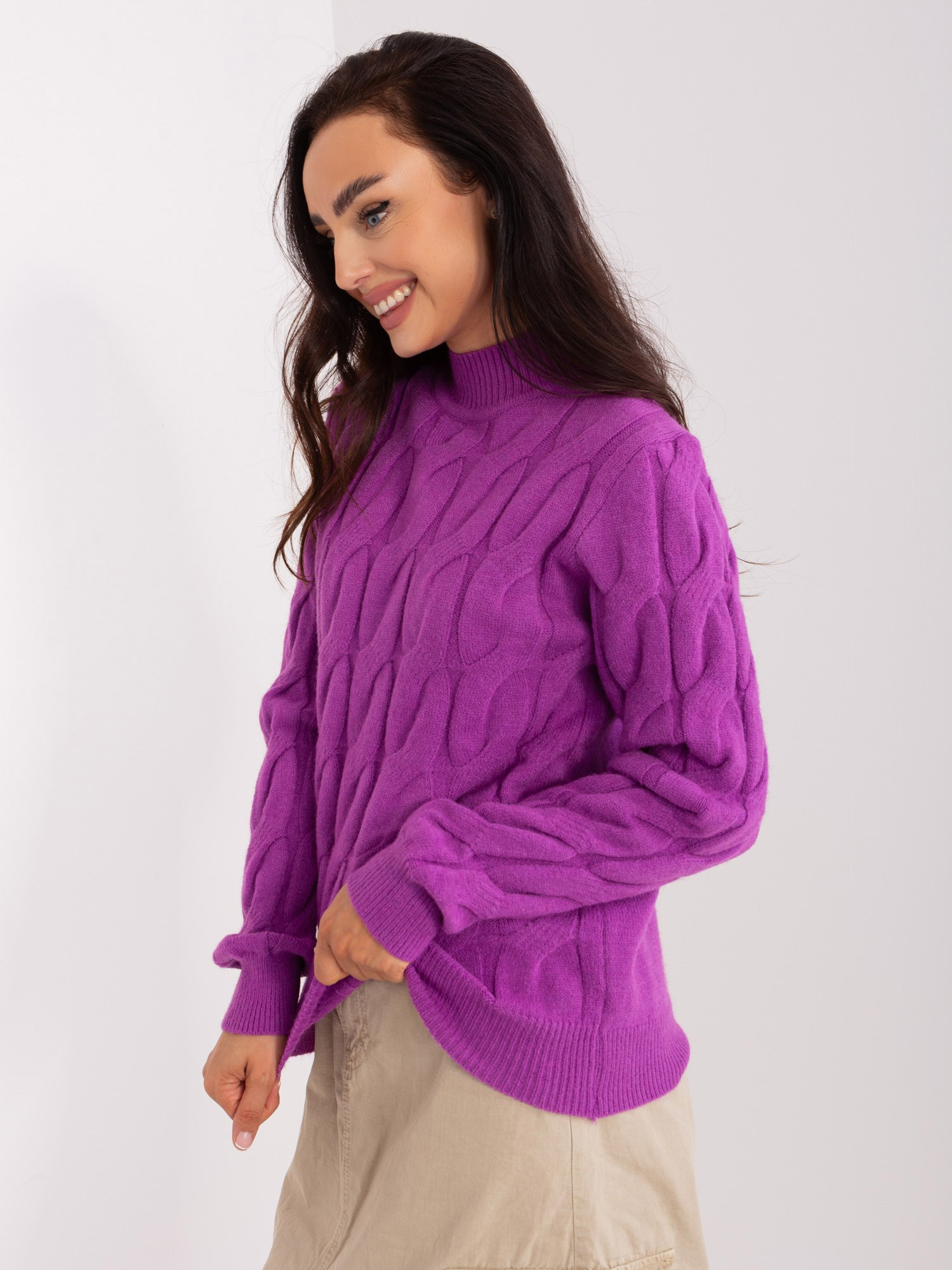 Лилав Пуловер с Плетка Wool Fashion Italia - Image 4