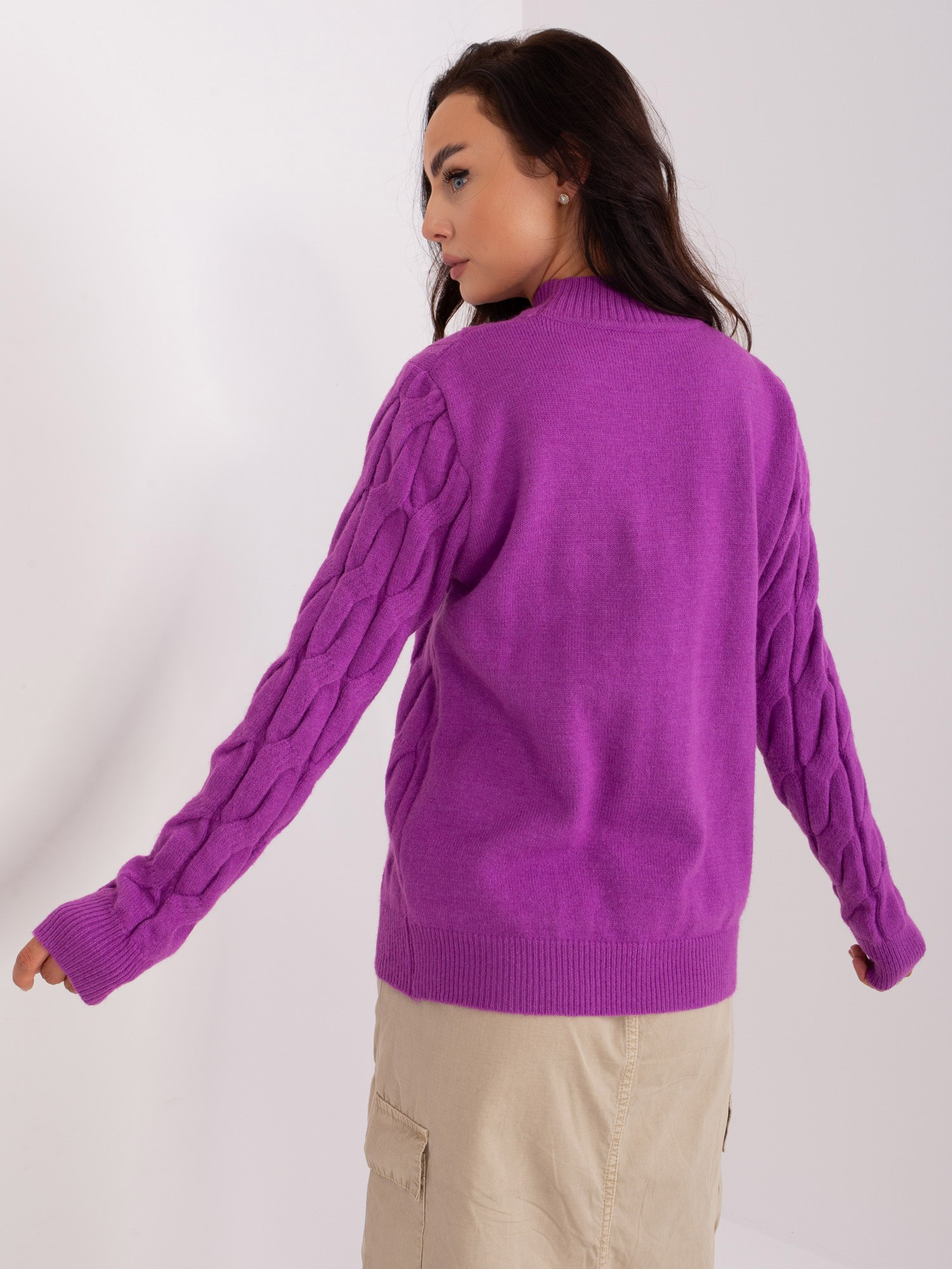 Лилав Пуловер с Плетка Wool Fashion Italia - Image 3