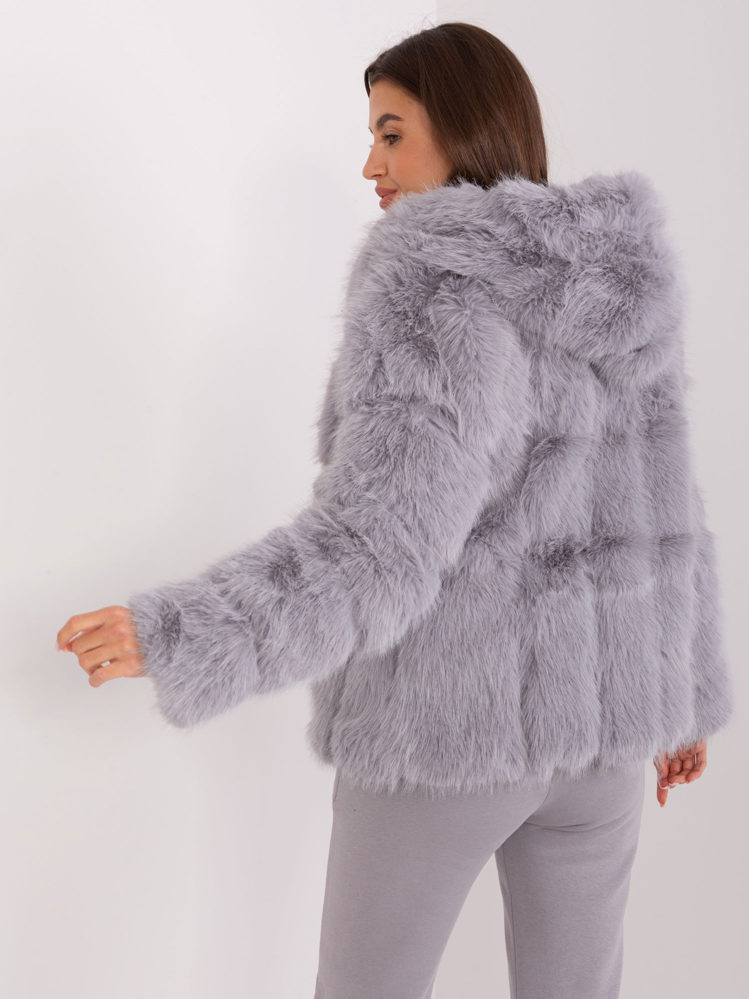 Сиво Дамско Яке с Качулка от Wool Fashion Italia - Image 4
