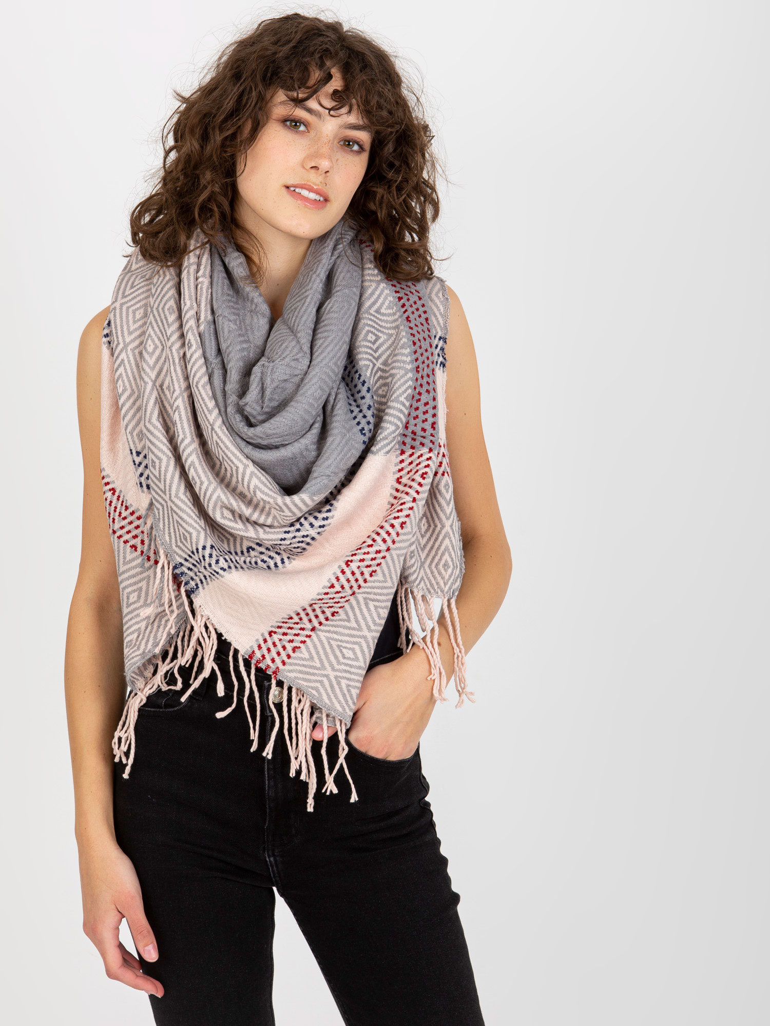 Сивo-розов Зимен Шал с Ресни - SHOP SMILE - Image 3
