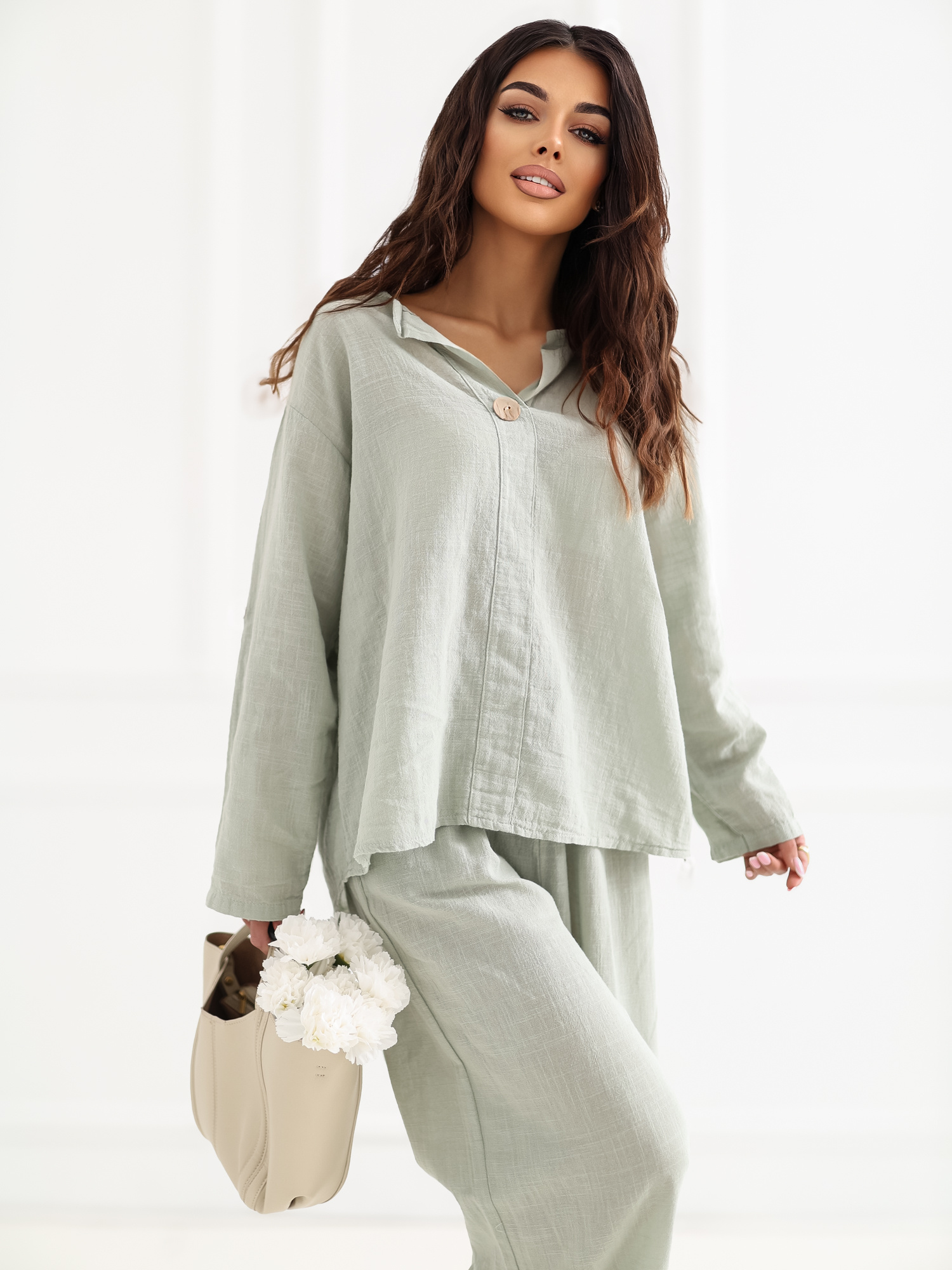 Стилна Блуза ITALY MODA Khaki - Памучен Комфорт - Image 6