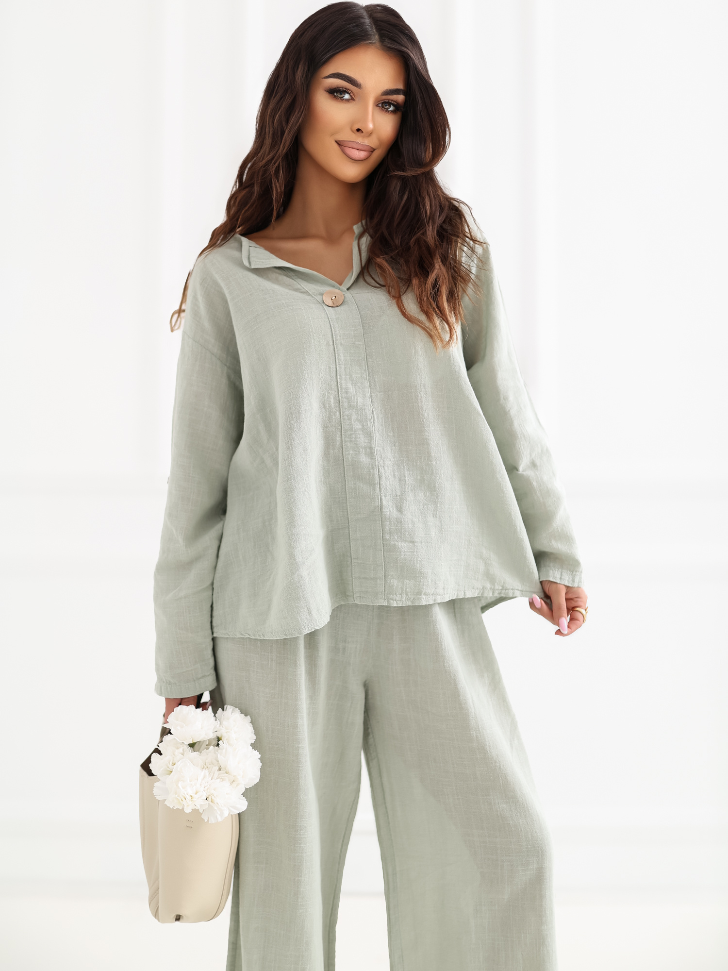 Стилна Блуза ITALY MODA Khaki - Памучен Комфорт - Image 2