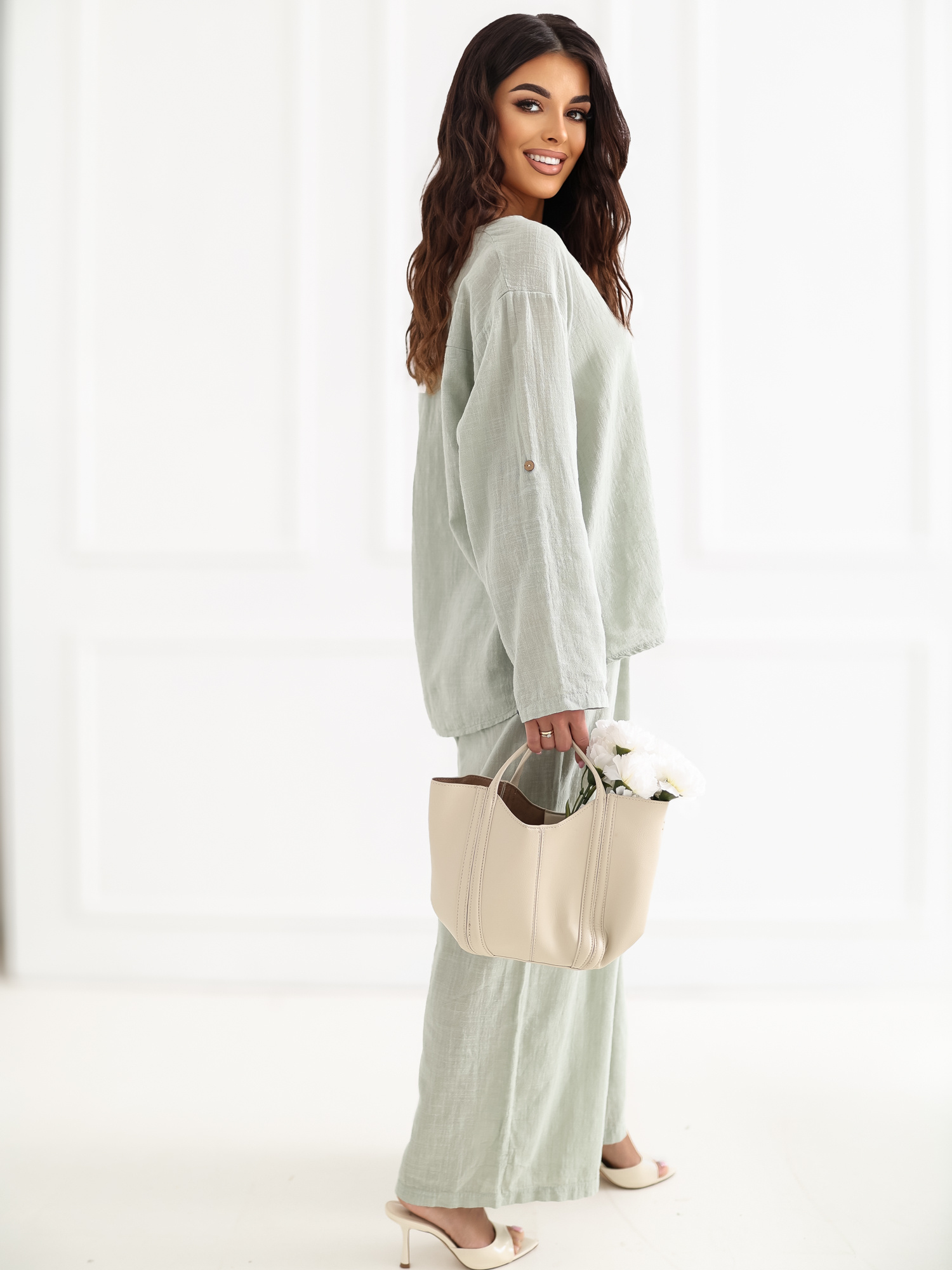 Стилна Блуза ITALY MODA Khaki - Памучен Комфорт - Image 3