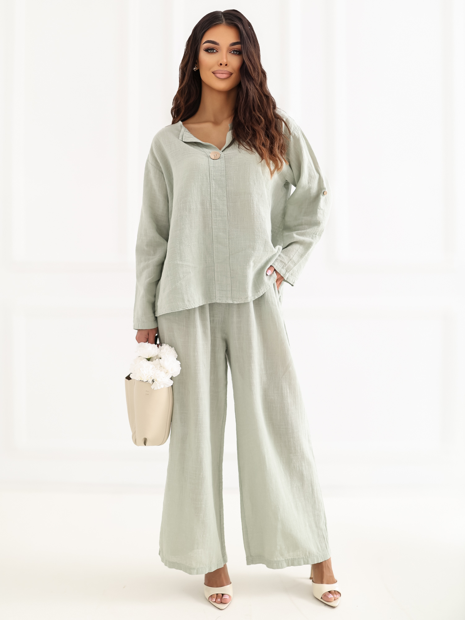Стилна Блуза ITALY MODA Khaki - Памучен Комфорт - Image 4