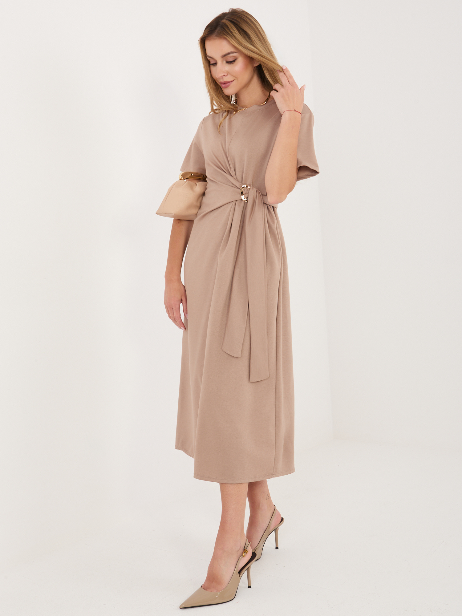 Елегантна Бежова Рокля MODA ITALY - Съвършен Стил - Image 5