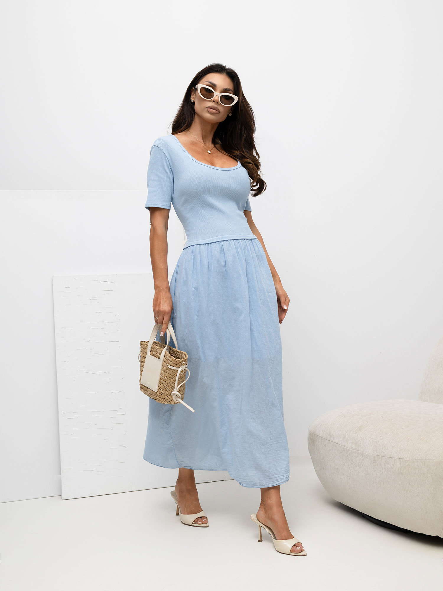 Светлосиня Памучна Рокля ITALY MODA - Лятна Елегантност - Image 2