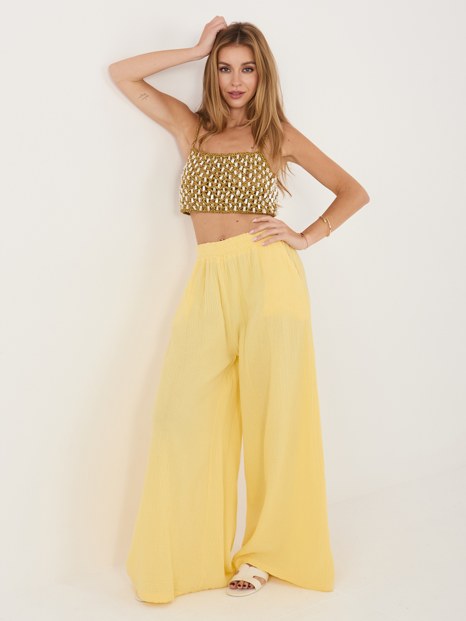 Жълти панталони ITALY MODA - 100% памук - Image 4